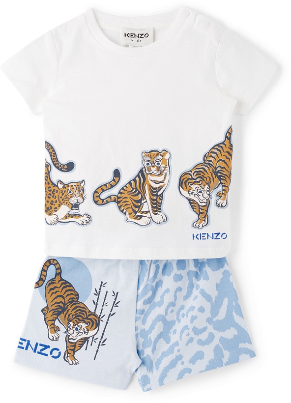 Photo: Kenzo Baby White & Blue T-Shirt & Shorts Set