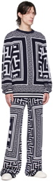 Balmain White & Navy Monogram Sweater