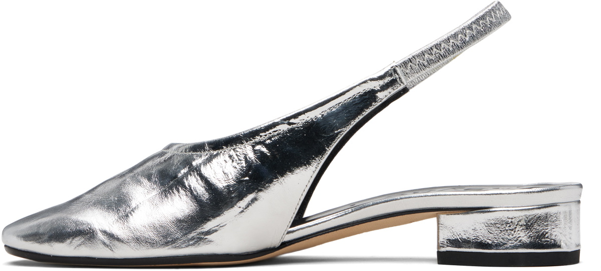 Aeyde Silver Dua Laminated Leather Slingback Heels