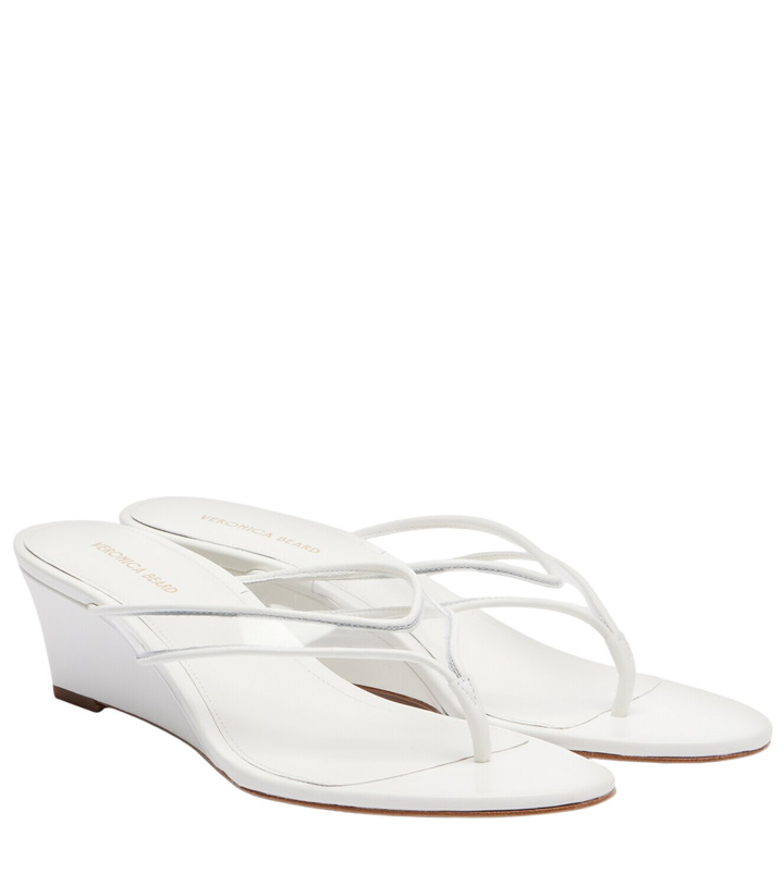 Photo: Veronica Beard Clea leather-trimmed wedge thong sandals