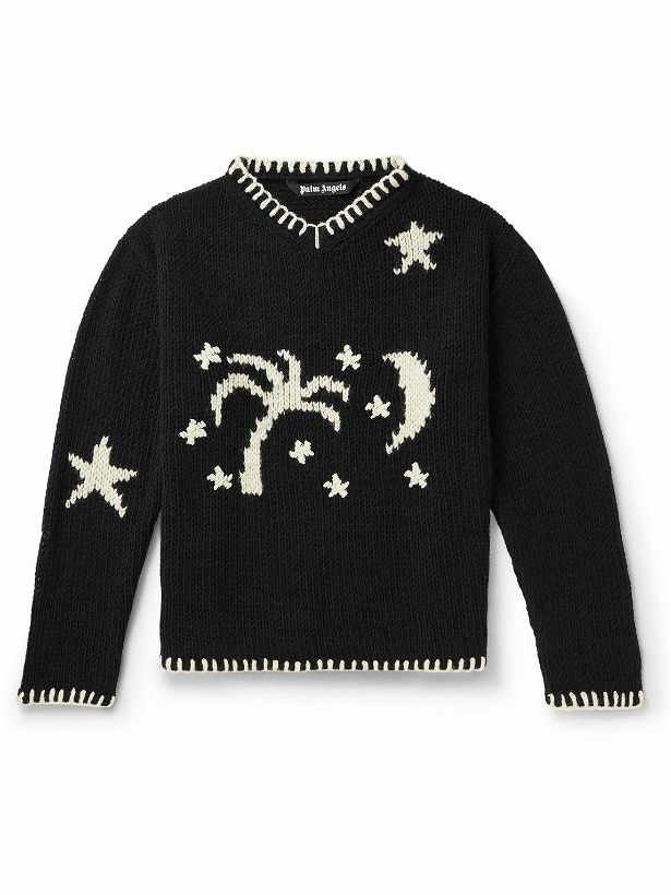 Photo: Palm Angels - Intarsia-Knit Sweater - Black