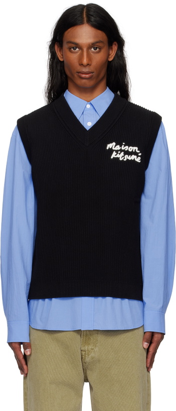 Photo: Maison Kitsuné Black 'Maison Kitsuné' Handwriting Ribbed Vest