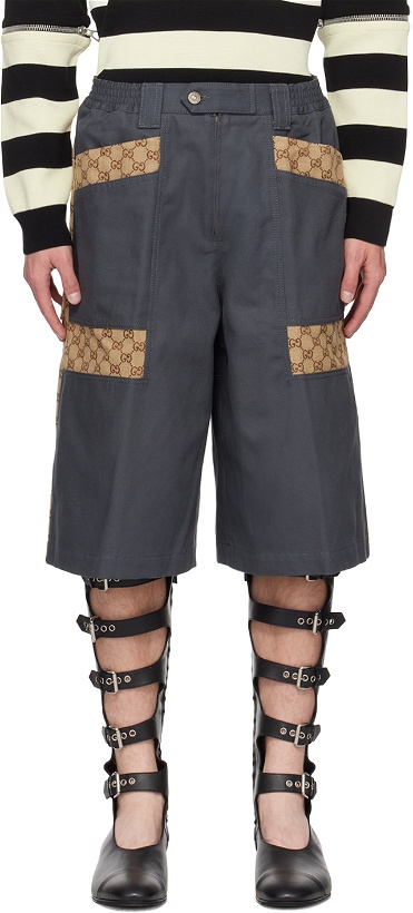 Photo: Gucci Gray & Tan GG Insert Shorts