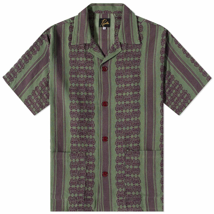 Photo: Needles Men's Papillion Stripe Jacquard Vacation Shirt in Green
