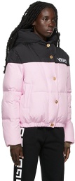 Versace Pink & Black Down Logo Puffer Jacket