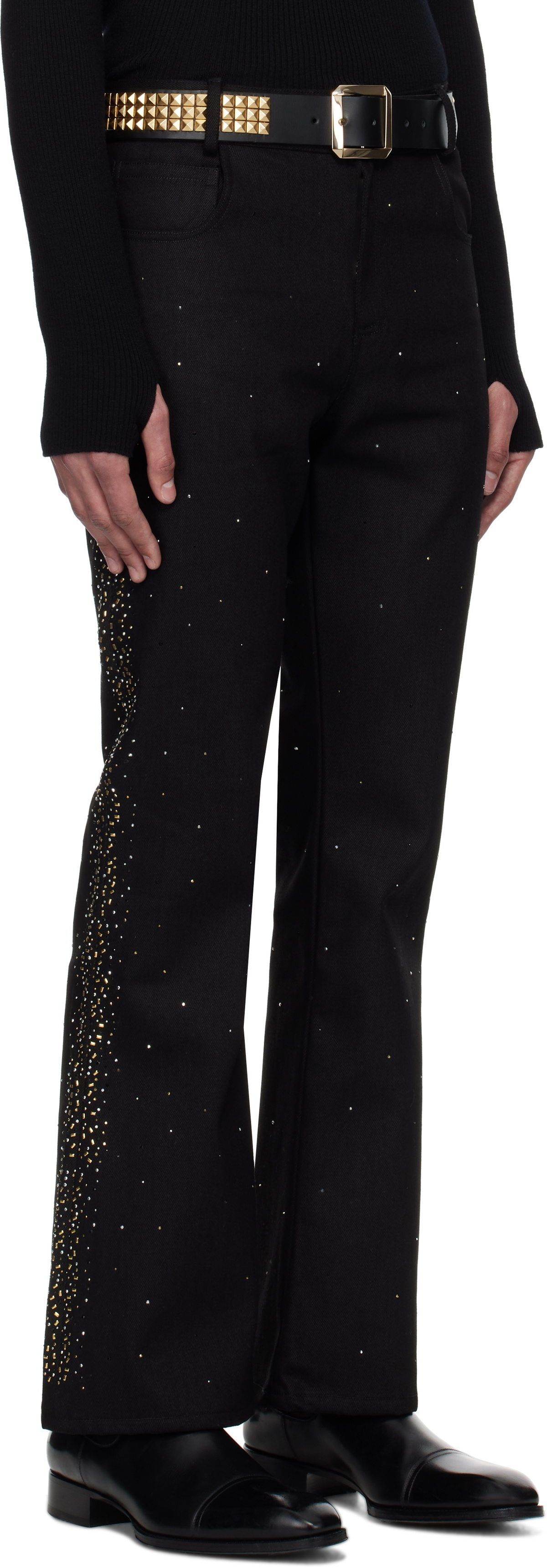 Ernest W. Baker Black Studded Five Pocket Flare Jeans