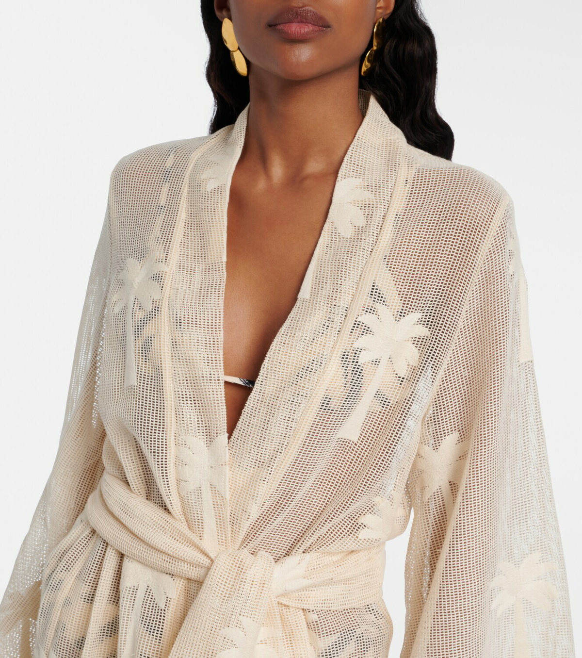 Johanna Ortiz Belted embroidered cotton mesh kaftan