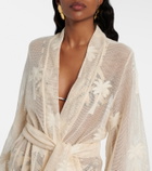 Johanna Ortiz Belted embroidered cotton mesh kaftan