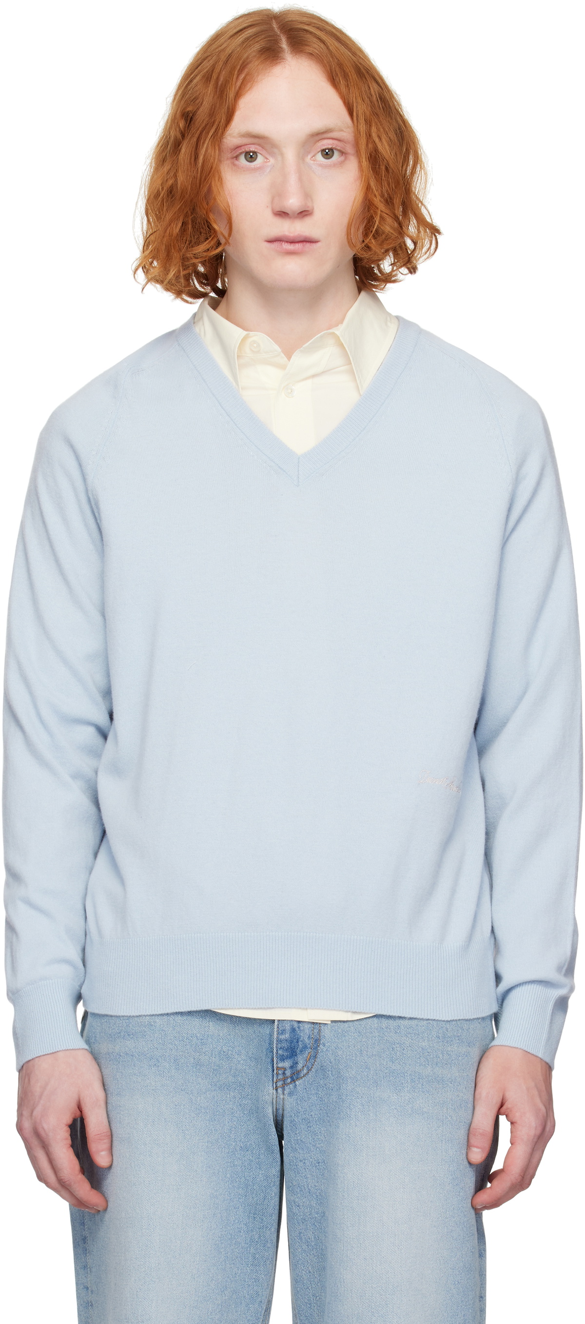 Dunst Blue Soft V-Neck Sweater