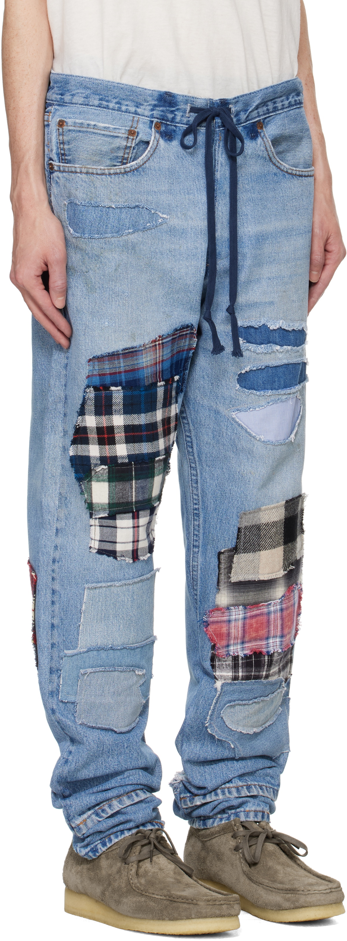 Greg Lauren Blue 34 Patchwork Denim Lounge Jeans