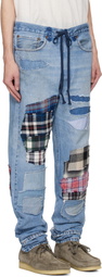 Greg Lauren Blue 34 Patchwork Denim Lounge Jeans