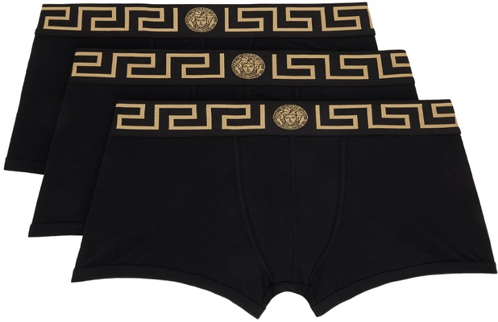 Photo: Versace Underwear Three-Pack Black Greca Border Boxers