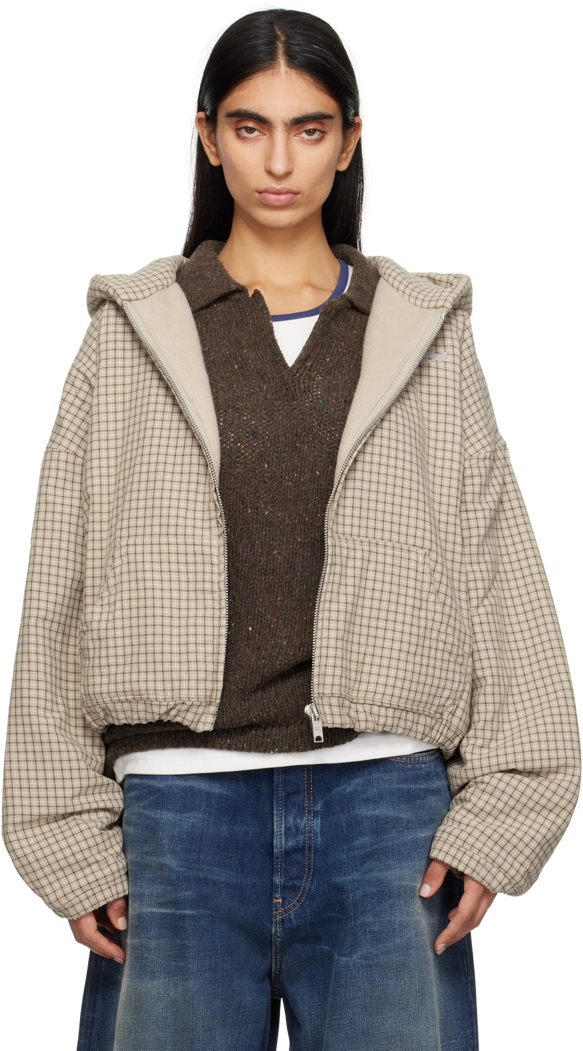 ERL Beige Plaid Padded Check Jacket ERL