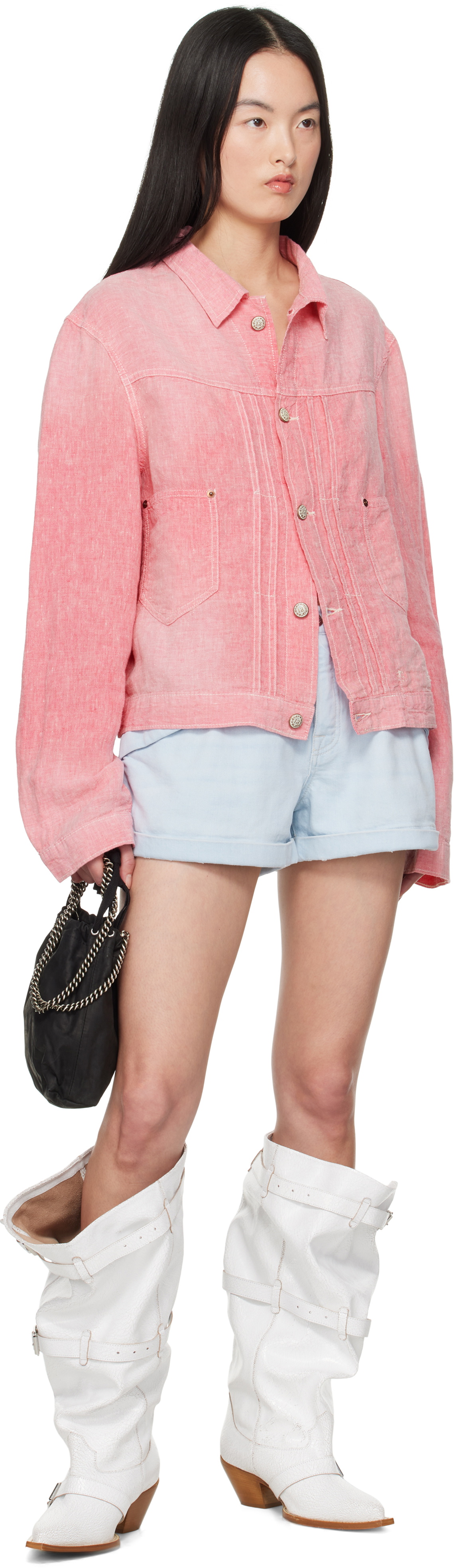 R13 Blue Pouch Pocket Denim Shorts