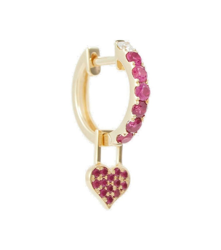 Photo: Robinson Pelham Orb Midi and Heart EarWish 14kt gold single hoop earring with diamonds and rubies