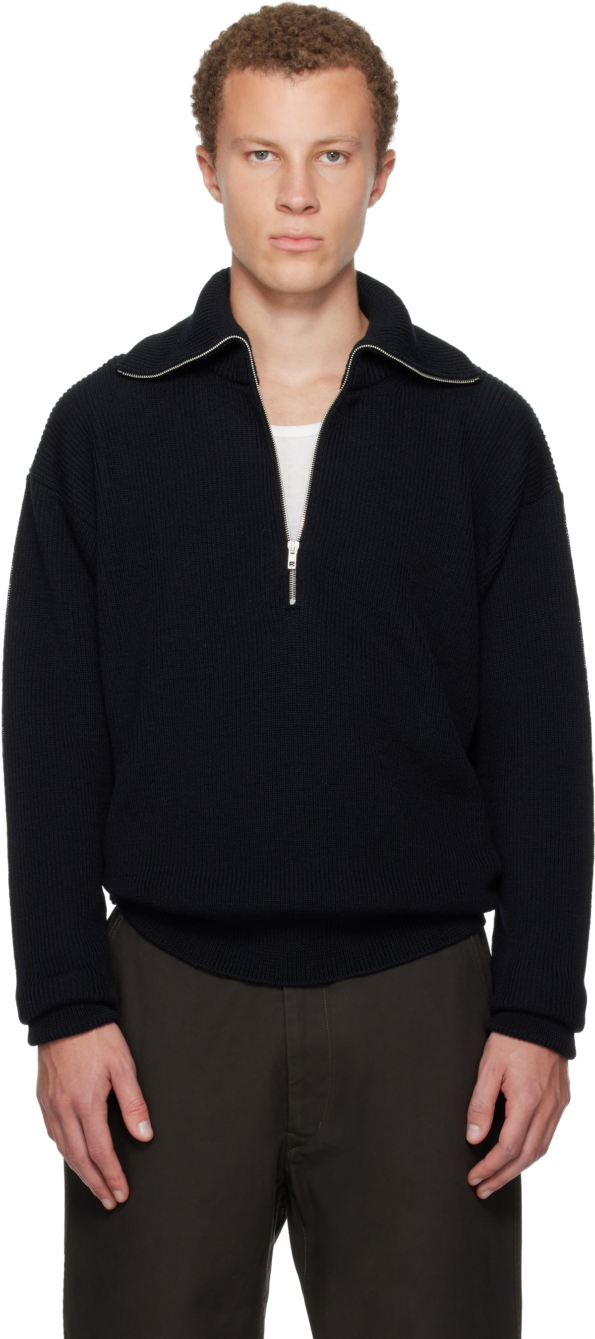 LEMAIRE Black Half Zip Sweater