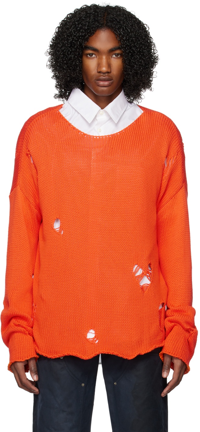 Photo: 424 Orange Distressed Sweater