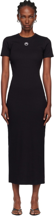 Photo: Marine Serre Black Moon Logo Ribbed Jersey Tube Maxi Dress