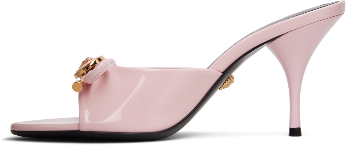 Versace Pink Opera Bow Patent Mule Heeled Sandals