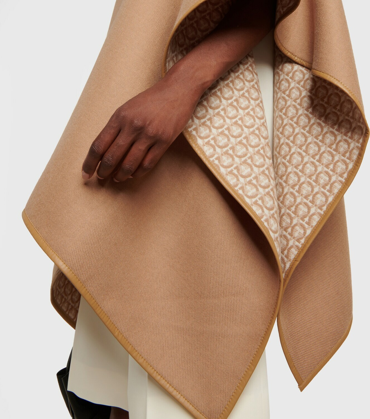 Ferragamo - Leather-trimmed wool poncho
