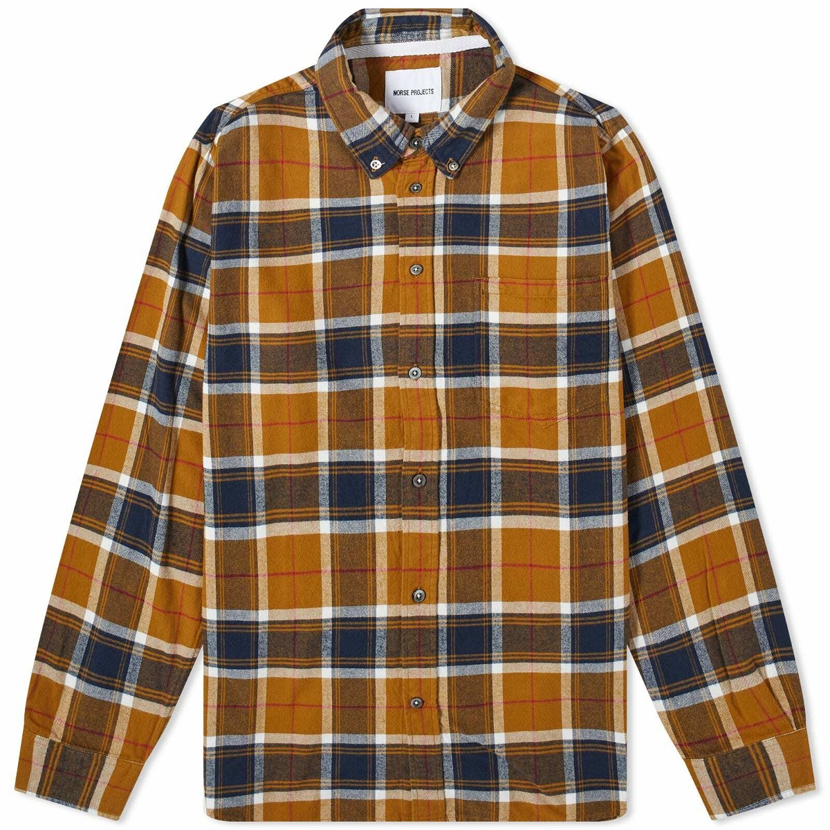 Norse Projects Men's Anton Organic Flannel Check Shirt in Cumin Yellow ...