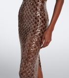 Là Fuori Scales of Gold embellished halterneck gown