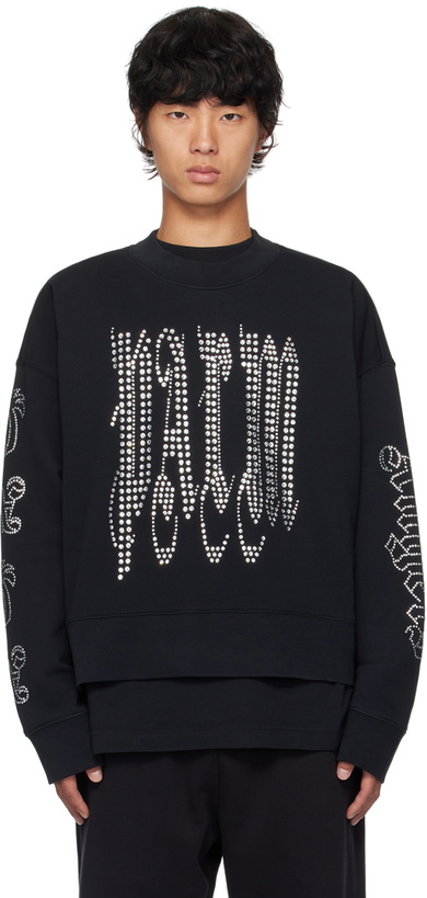 Photo: Palm Angels Black Gothic Logo Studded Sweatshirt