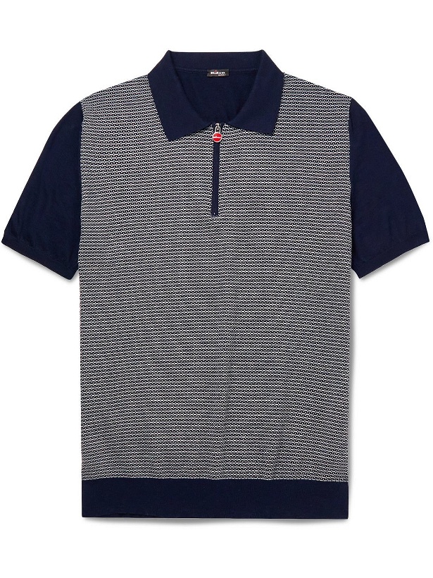 Photo: Kiton - Slim-Fit Colour-Block Cotton-Jacquard Half-Zip Polo Shirt - Blue