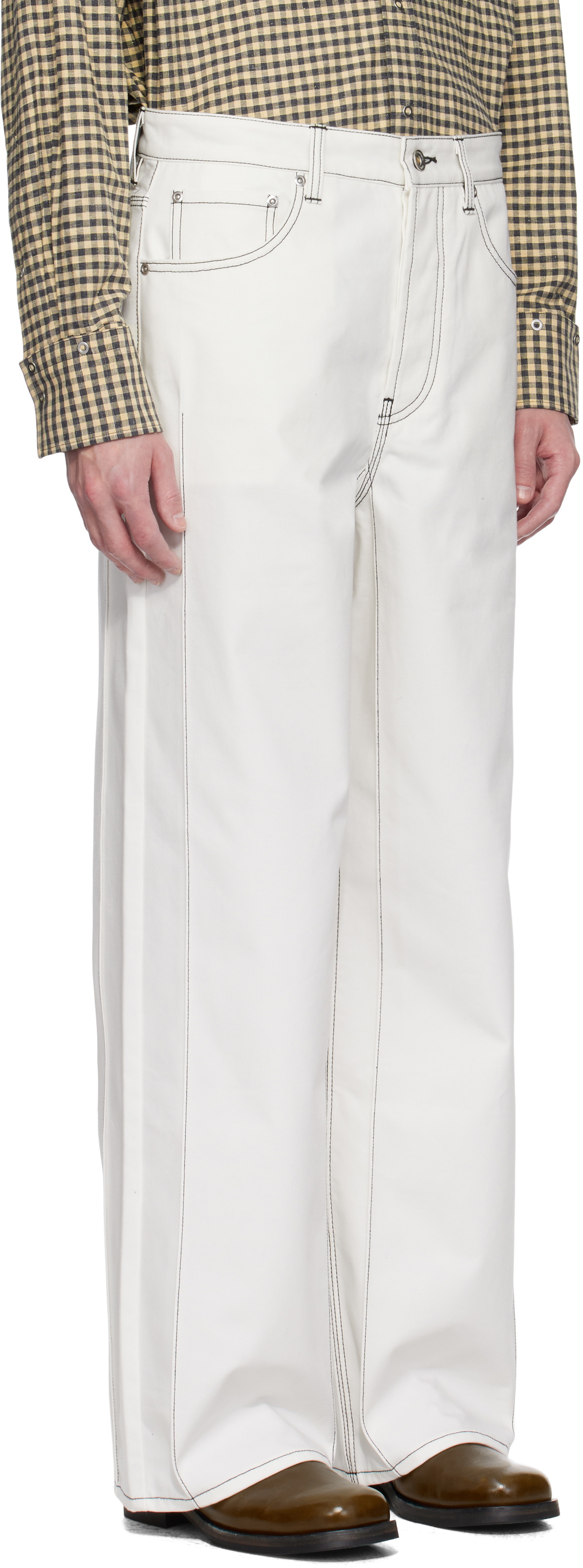 Karmuel Young White Cuboid Wide Jeans