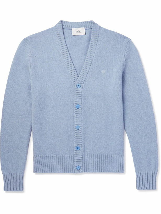 Photo: AMI PARIS - Logo-Embroidered Cashmere and Wool-Blend Cardigan - Blue