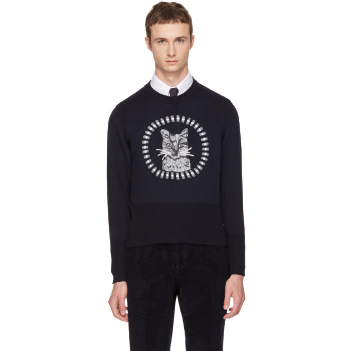 Photo: Thom Browne Navy Thom Cat Icon Crewneck Pullover