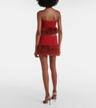 Blumarine Feather-trimmed crêpe crop top