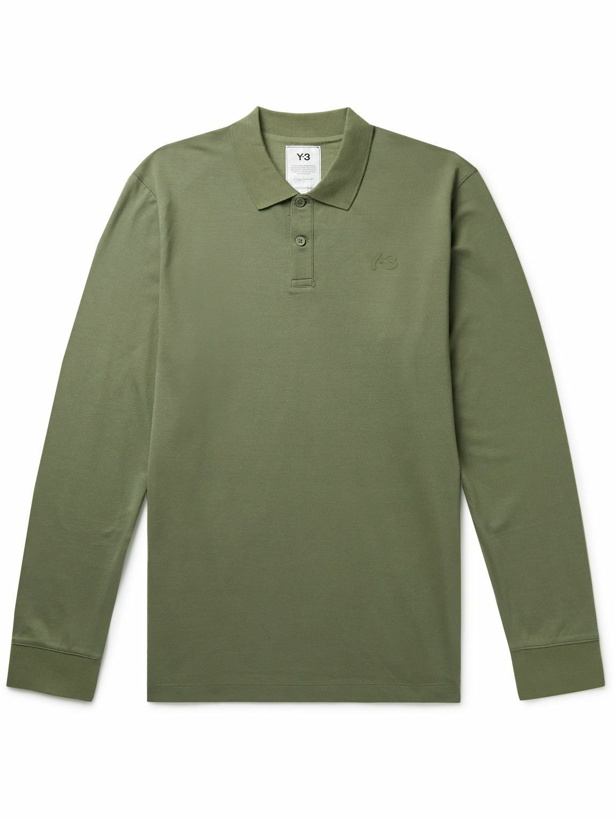 Photo: Y-3 - Logo-Print Cotton-Piqué Polo Shirt - Green