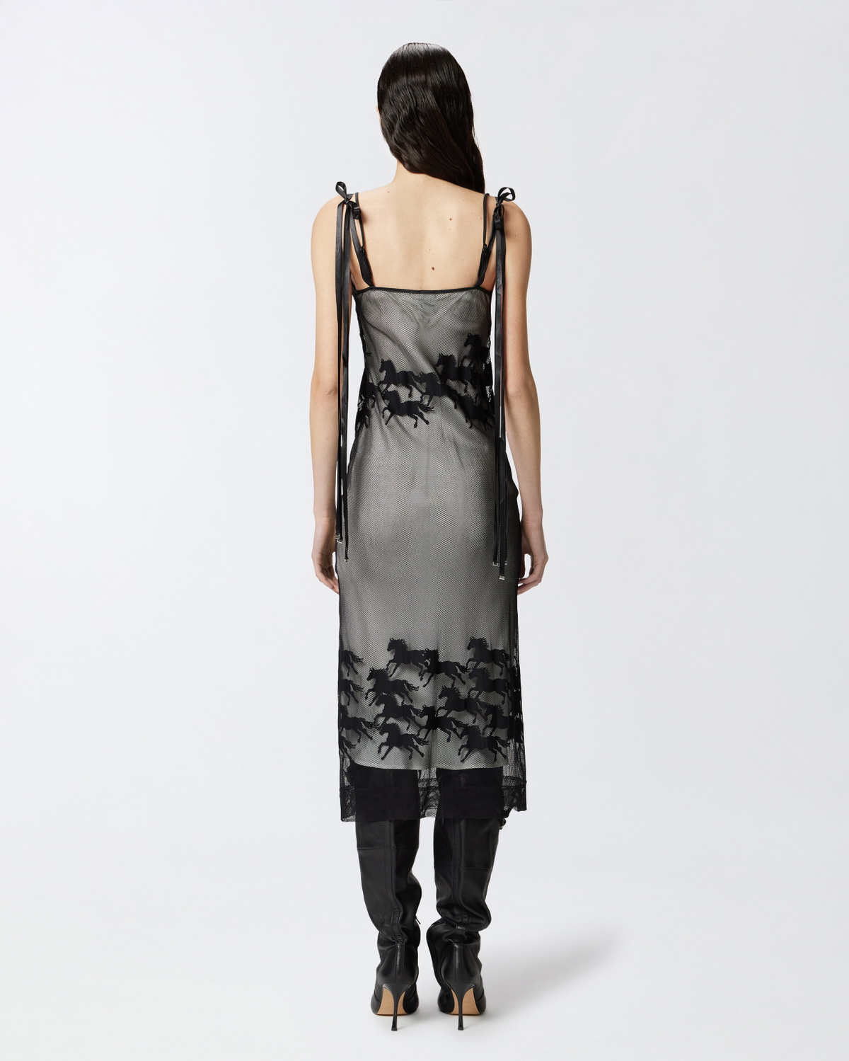 Pinko Reimagine By Pinko X Patrick Mc Dowell Sheer Midi Dress With Horse Motif Black/White