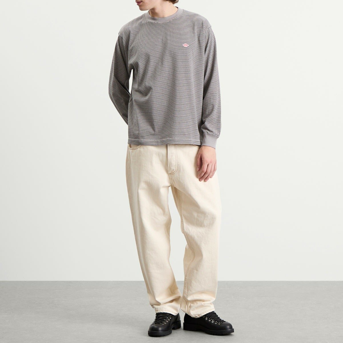 Danton Men's Long Sleeve Stripe T-Shirt in Grey/Black Stripe