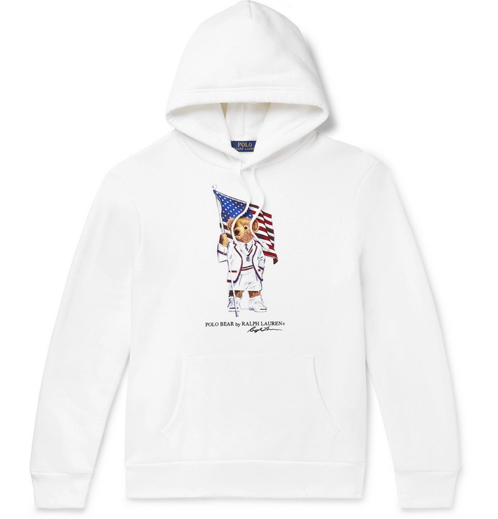 Photo: Polo Ralph Lauren - Printed Fleece-Back Cotton-Blend Jersey Hoodie - White