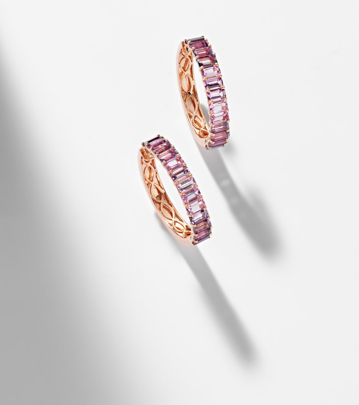 Shay Jewelry 18kt rose gold hoop earrings with sapphires and amethysts