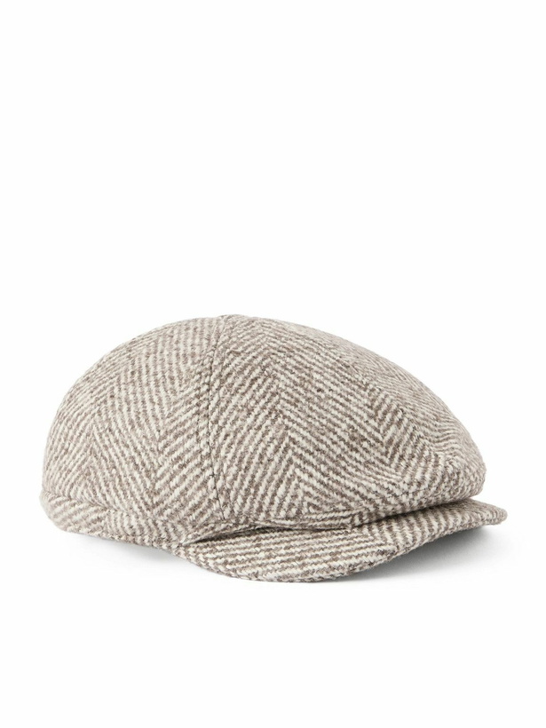 Photo: Brunello Cucinelli - Herringbone Knitted Flat Cap - Neutrals