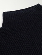 Mr P. - Stand-Collar Ribbed Virgin Wool Sweater - Blue