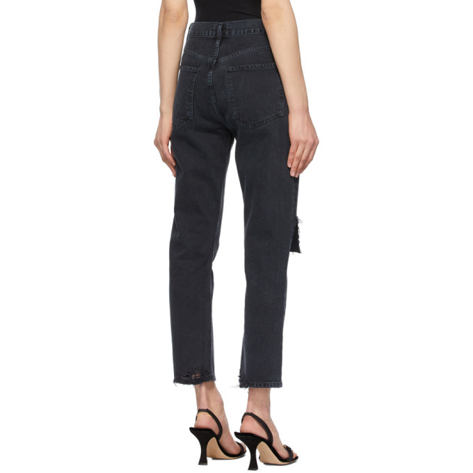 AGOLDE Black Riley High Rise Straight Crop Jeans AGOLDE