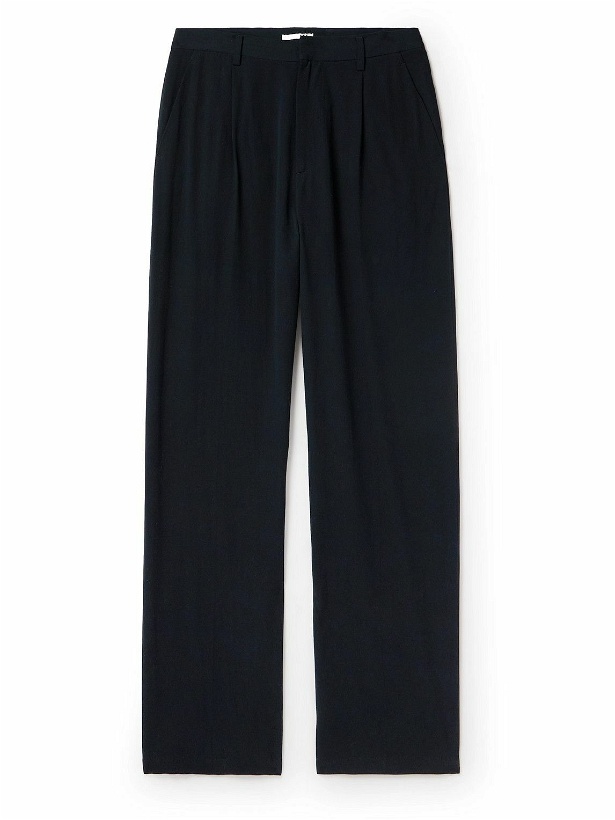 Photo: Auralee - Straight-Leg Pleated Cotton and Silk-Blend Twill Suit Trousers - Blue