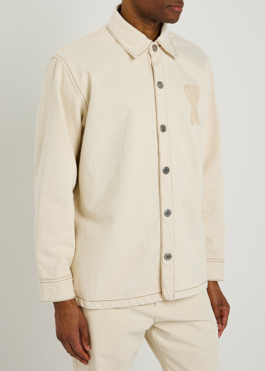Ami Paris Logo-appliqué Denim Overshirt Off White AMI