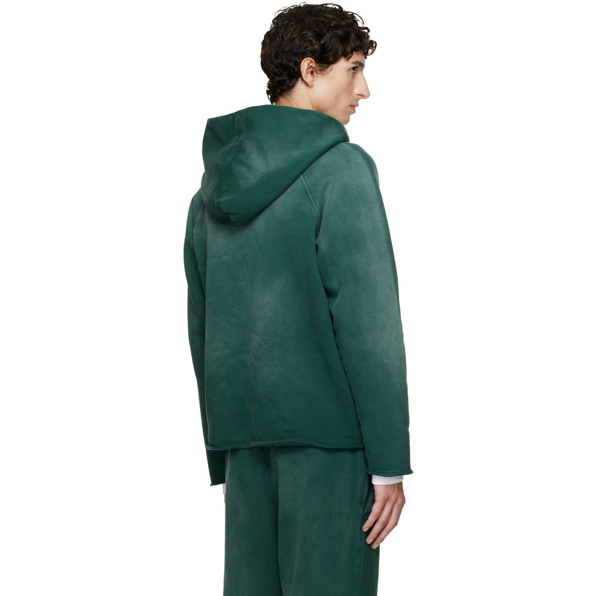 Les Tien Green Heavyweight Raw Raglan Hoodie