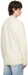 Lanvin Off-White & Green Striped Brushed Mohair Cardigan