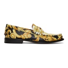 Versace Black and White Hibiscus Loafers