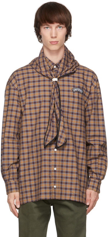 Photo: UNIFORME Brown Oversized Check Braided Hood Shirt