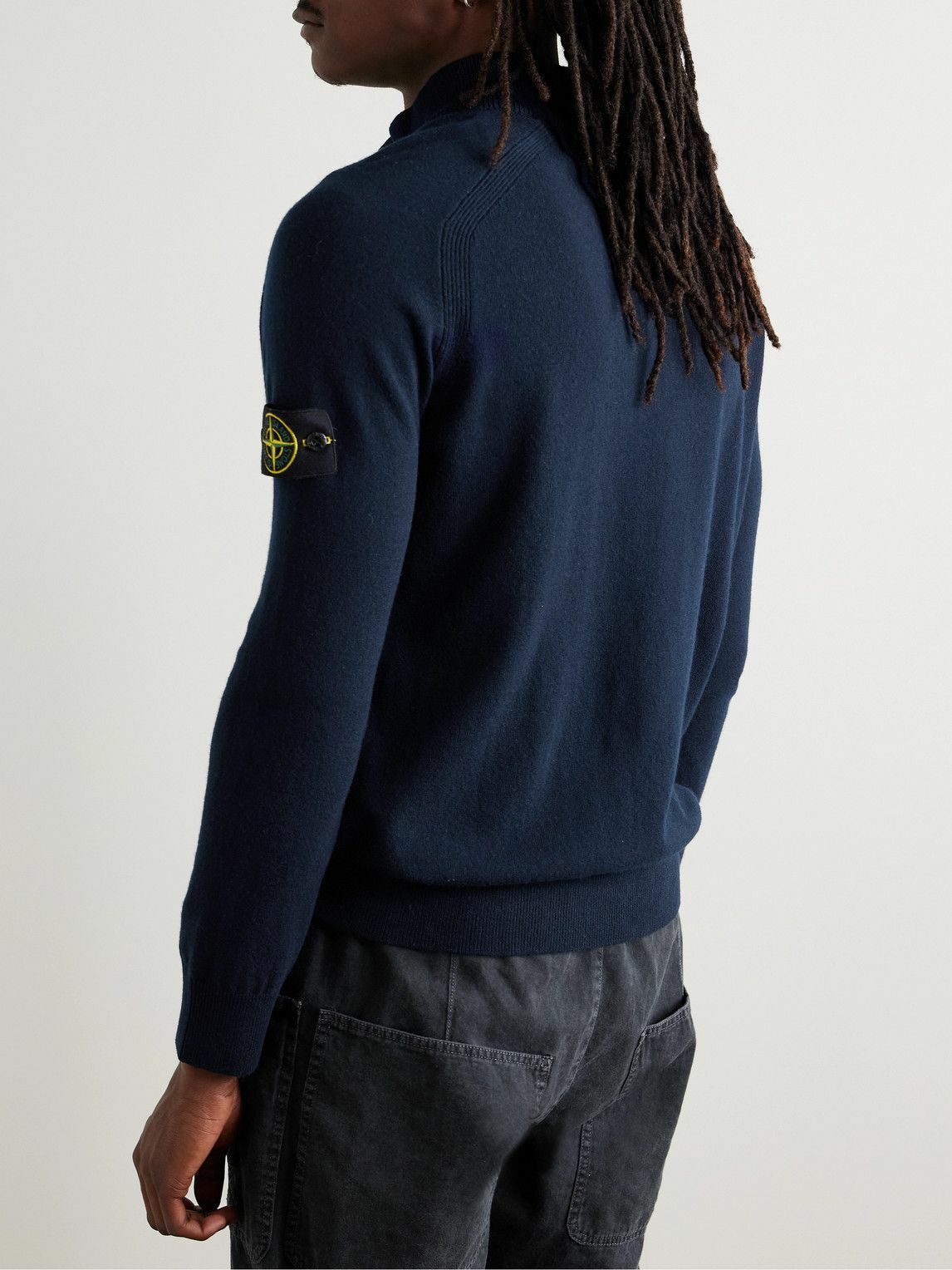 Stone Island - Logo-Appliquéd Virgin Wool Half-Placket Sweater - Blue