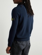 Stone Island - Logo-Appliquéd Virgin Wool Half-Placket Sweater - Blue