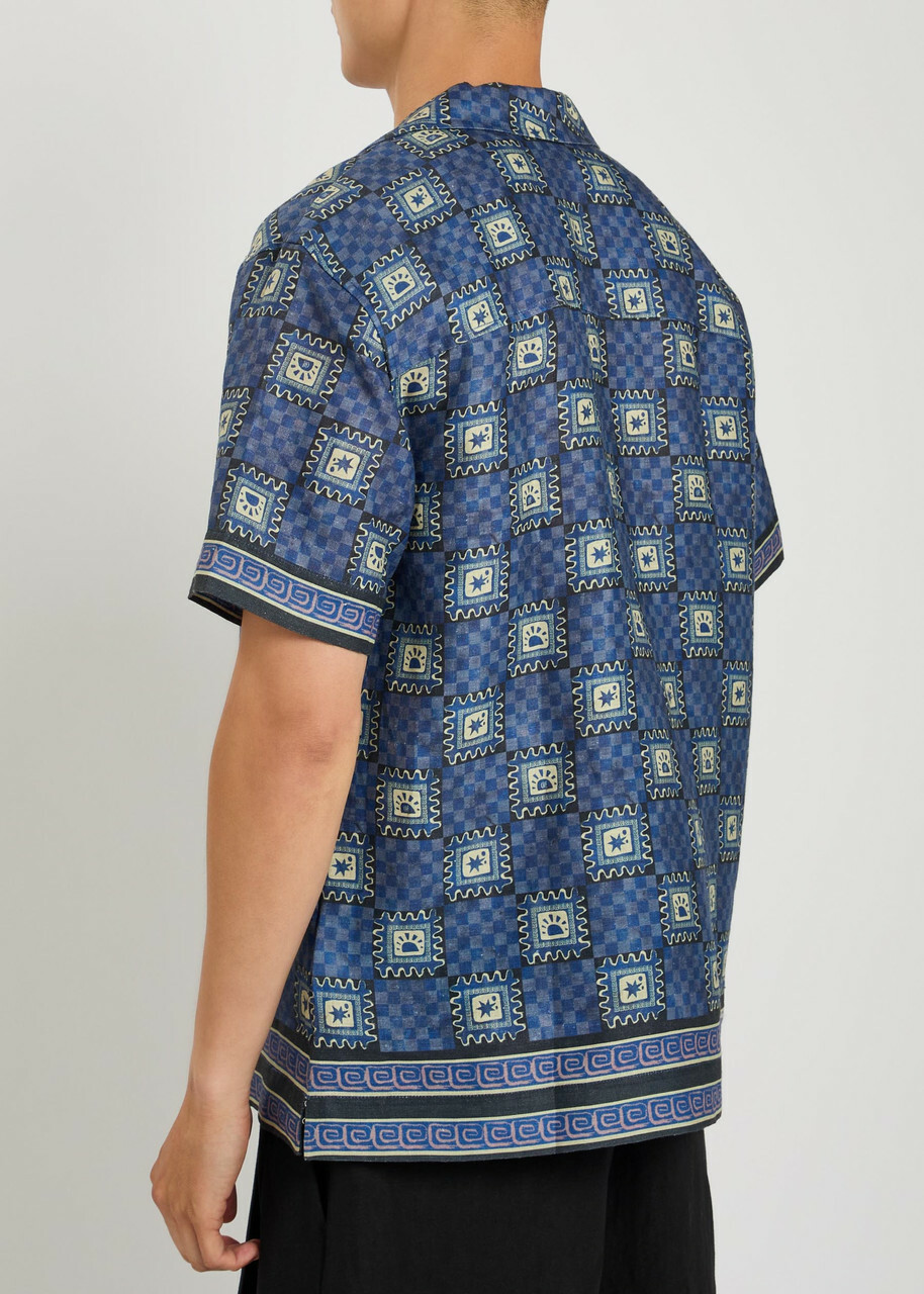 Che Telha Printed Linen Shirt Blue