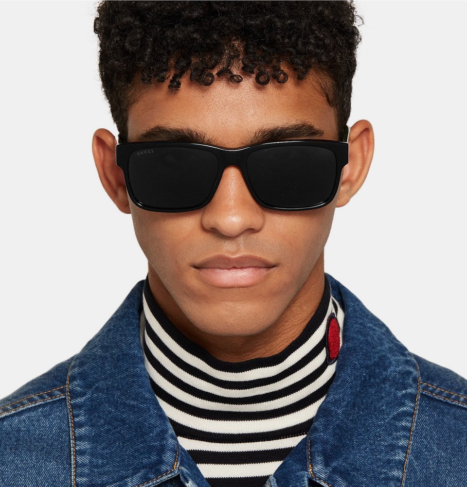 Gucci square clearance acetate sunglasses black